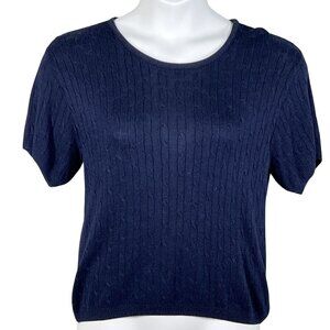 Pendleton Womens M Silk Blend Navy Cable Knit Sweater Top Quiet Luxury Timeless